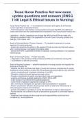 Texas Nurse Practice Act new exam update questions and answers (RNSG 1146 Legal & Ethical Issues in Nursing)