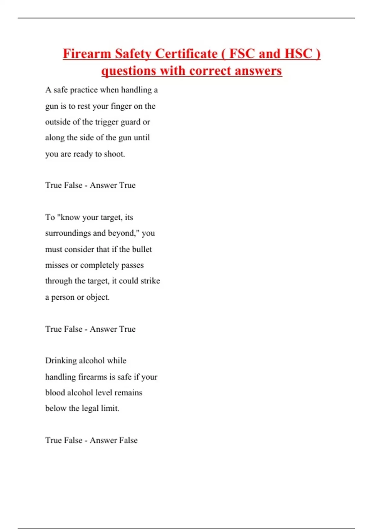 Firearm Safety Certificate ( FSC and HSC ) questions with correct