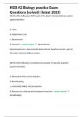 HESI A2 Biology practice Exam Questions &lpar;solved&rpar; &lpar;latest 2023&rpar;