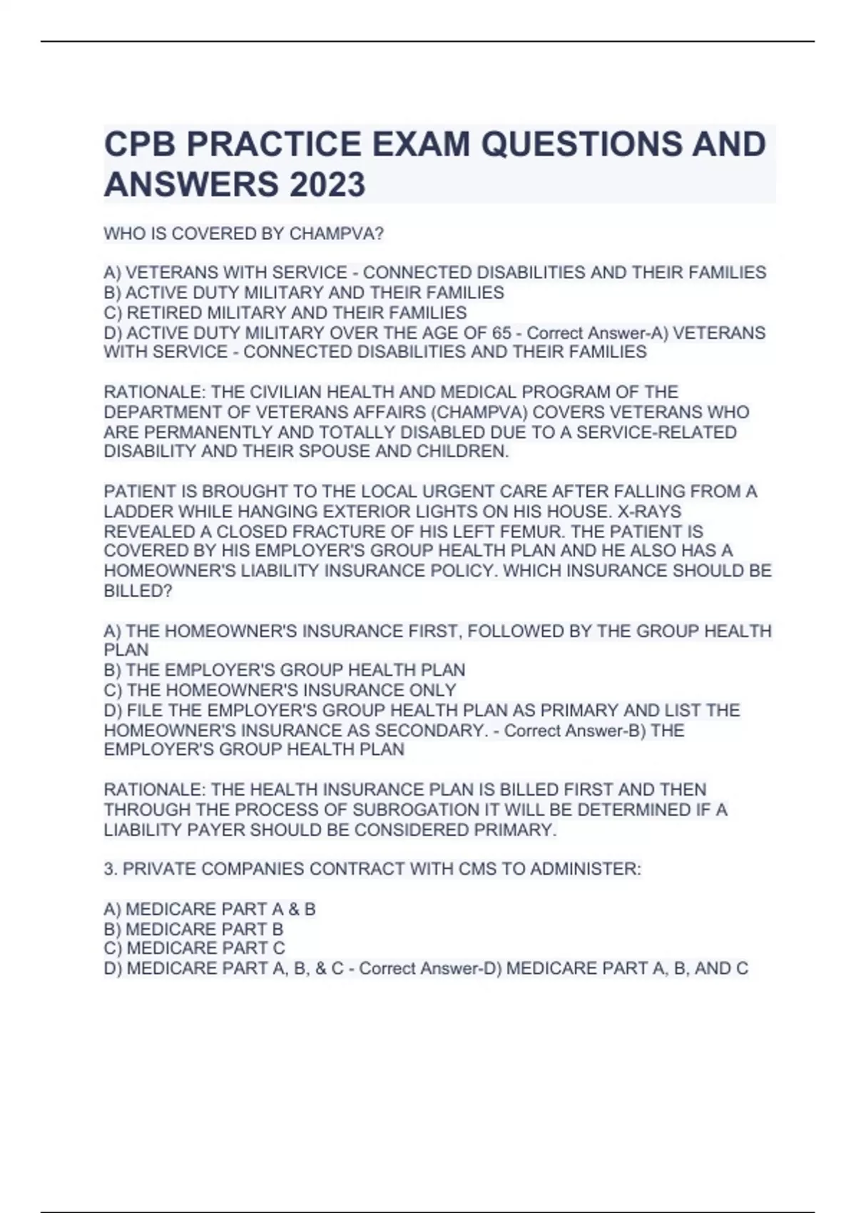 CPB PRACTICE EXAM QUESTIONS AND ANSWERS 2023 CPB Stuvia US