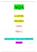 AQA A-LEVEL PHYSICS 7408&sol;2 Paper 2 Question Paper &plus; Mark scheme &lbrack;MERGED&rsqb; June 2022