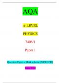 AQA A-LEVEL PHYSICS 7408/1 Paper 1 Question Paper + Mark scheme [MERGED] June 2022