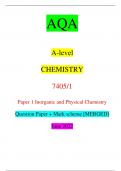 AQA A-level CHEMISTRY 7405/1 Paper 1 Inorganic and Physical Chemistry Question Paper + Mark scheme [MERGED] June 2022