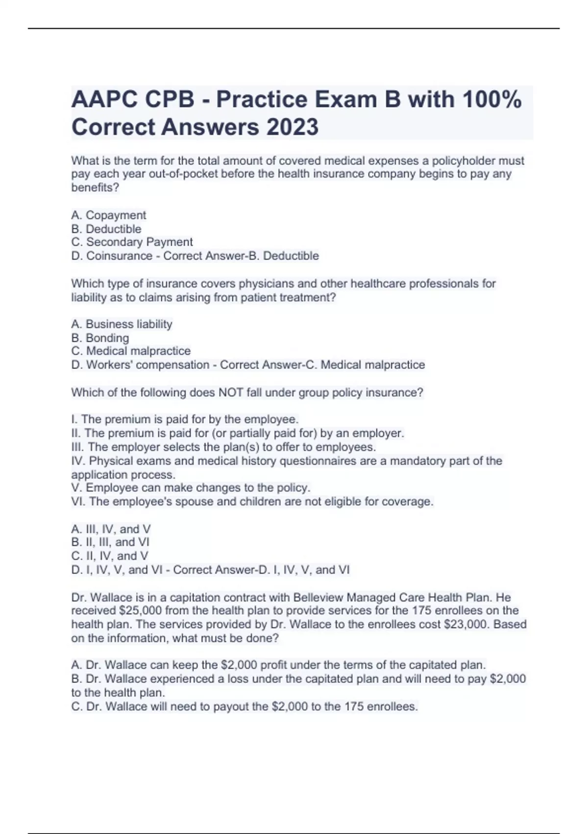 AAPC CPB - Practice Exam B with 100% Correct Answers 2023 - AAPC CPB ...