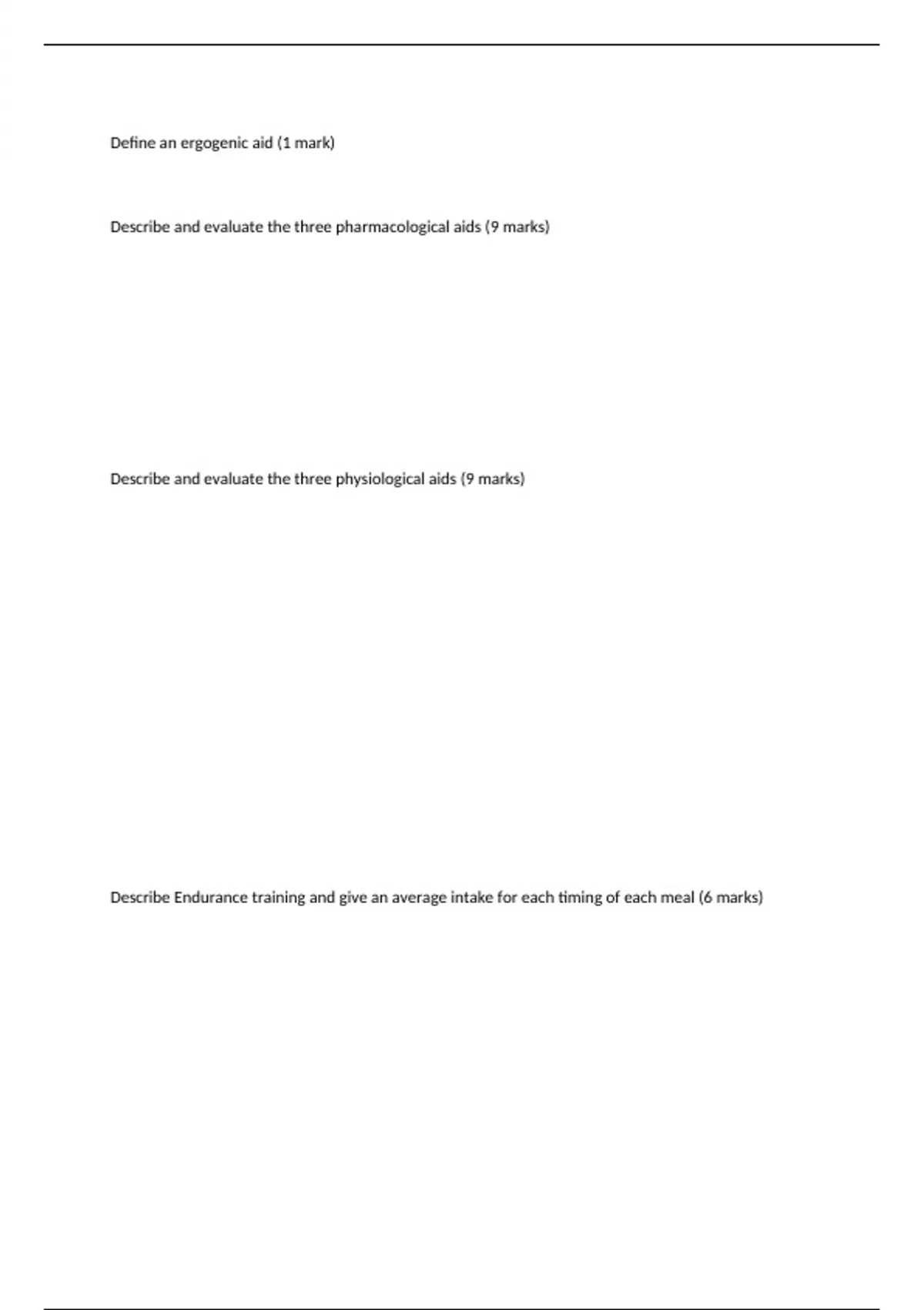 OCR A level PE Exercise Physiology questions and answers Ergogenic