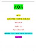 AQA GCSE COMBINED SCIENCE: TRILOGY 8464/P/2H Higher Tier Physics Paper 2H Question Paper + Mark scheme [MERGED] June 2022
