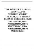 TEST BANK FOR WILLIAMS’ ESSENTIALS OF NUTRITION AND DIET THERApY, 11TH EDITION, ELEANOR SCHLENKER, JOYCE ANN GILBERT, ISBN: 9780323185806, ISBN: 9780323186865, ISBN: 9780323186858, ISBN: 9780323186841