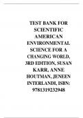 TEST BANK FOR SCIENTIFIC AMERICAN ENVIRONMENTAL SCIENCE FOR A CHANGING WORLD&comma; 3RD EDITION&comma; SUSAN KARR&comma; ANNE HOUTMAN&comma; JENEEN INTERLANDI&comma; ISBN&colon; 9781319232948