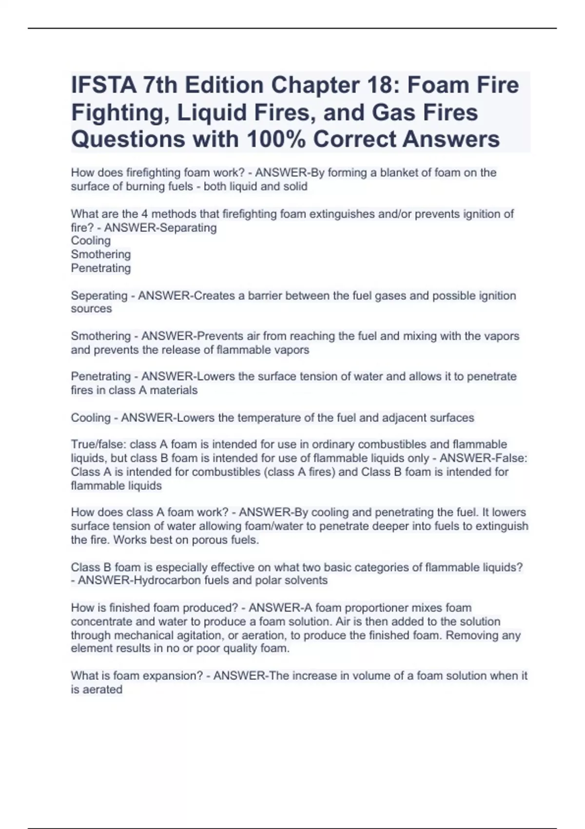 IFSTA 7th Edition Chapter 18 Foam Fire Fighting, Liquid Fires, and Gas