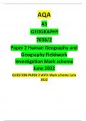 AQA JUNE 2022 AS GEOGRAPHY 7036/2 Paper 2 Human Geography and Geography Fieldwork Investigation Mark scheme June 2022