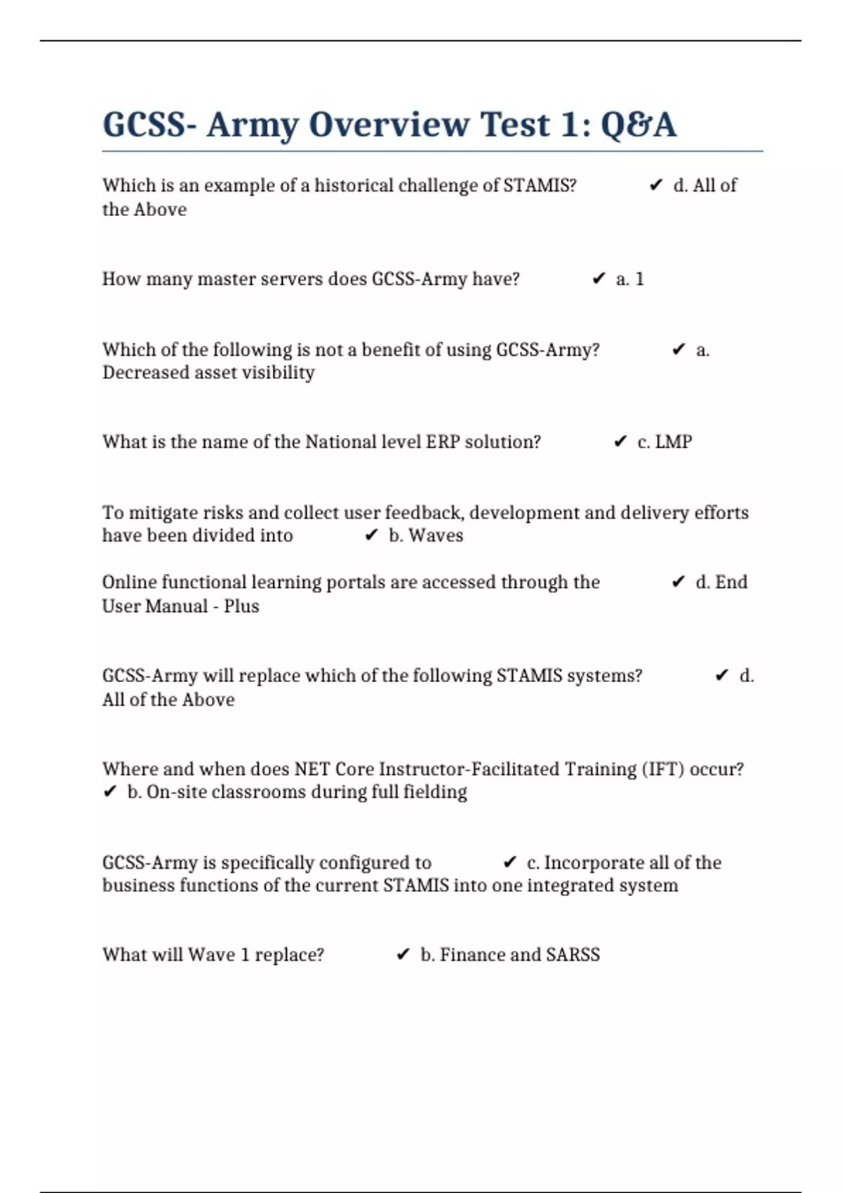 GCSS Army Overview Test 1 Q A GCSS Army Overview Stuvia US GCSS Army Overview Test 1 Q A GCSS Army Overview Stuvia US