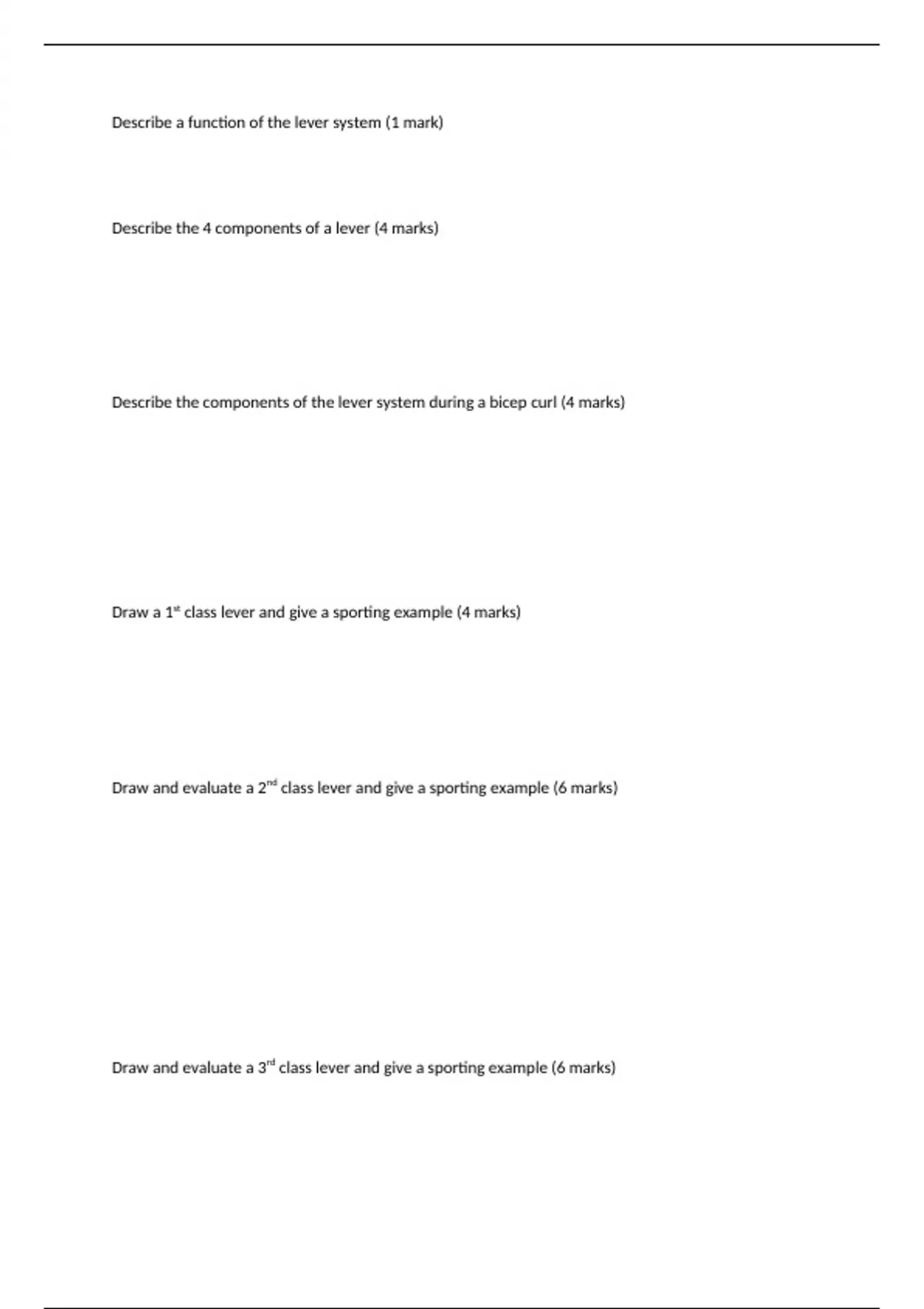 A level OCR PE Biomechanics Levers questions and answers