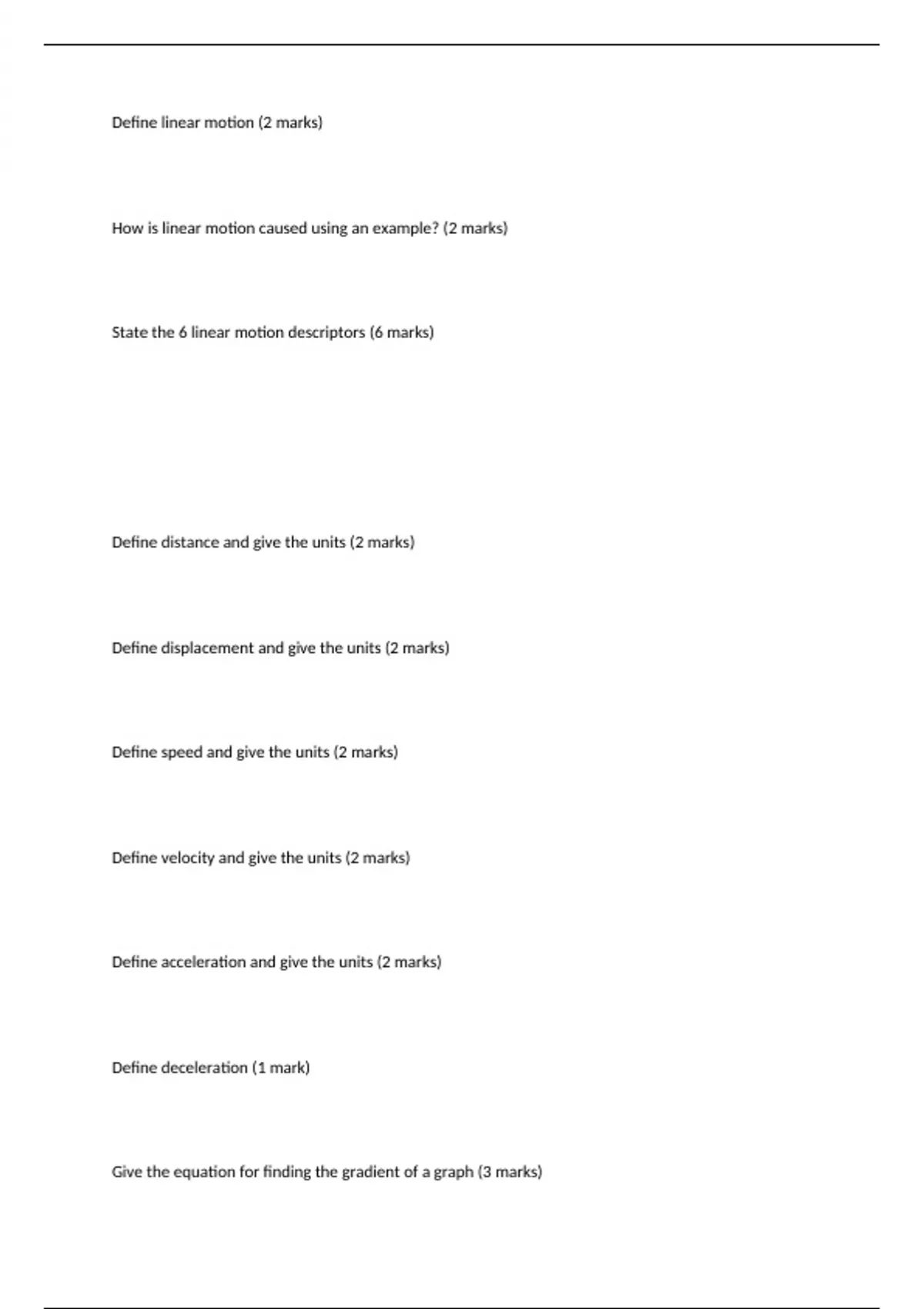 A level OCR PE Biomechanics Linear motion questions and answers Biomechanics Stuvia UK