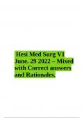 Hesi Med Surg V1  June. 29 2022 – Mixed  with Correct answers  and Rationales latest 