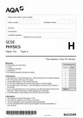AQA GCSE PHYSICS PAPER 2 PHYSICS HIGHER TIER MARK SCHEME AND QUESTION PAPER BUNDLE &lpar;8463&sol;2H&rpar;
