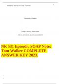 NR 531 Episodic SOAP Note: Tom Walker COMPLETE ANSWER KEY 2023.