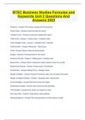 BTEC Business Studies Formulas and Keywords Unit 2 Questions And Answers 2023