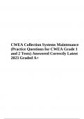 CWEA Collection Systems Maintenance &vert;Practice Questions for CWEA Grade 1 and 2 Tests &vert; Answered Correctly Latest 2023 Graded 100&percnt;