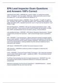 EPA Lead Inspector Exam Questions and Answers 100&percnt; CorrectEPA Lead Inspector Exam Questions and Answers 100&percnt; Correct