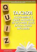 QUIZ Answers TAX2601 Assignment 5 QUIZ answers 16 October 2023 | Cram Notes Included!