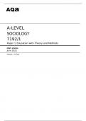 aqa A-LEVEL SOCIOLOGY  7192/1 Paper 1 Education with Theory and Methods of  June 2022 Mark scheme Version: 1.0 Final