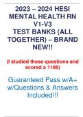 2023 &ndash; 2024 HESI MENTAL HEALTH RN V1-V3 TEST BANKS &lpar;ALL TOGETHER&rpar; &ndash; BRAND NEW&excl;&excl;