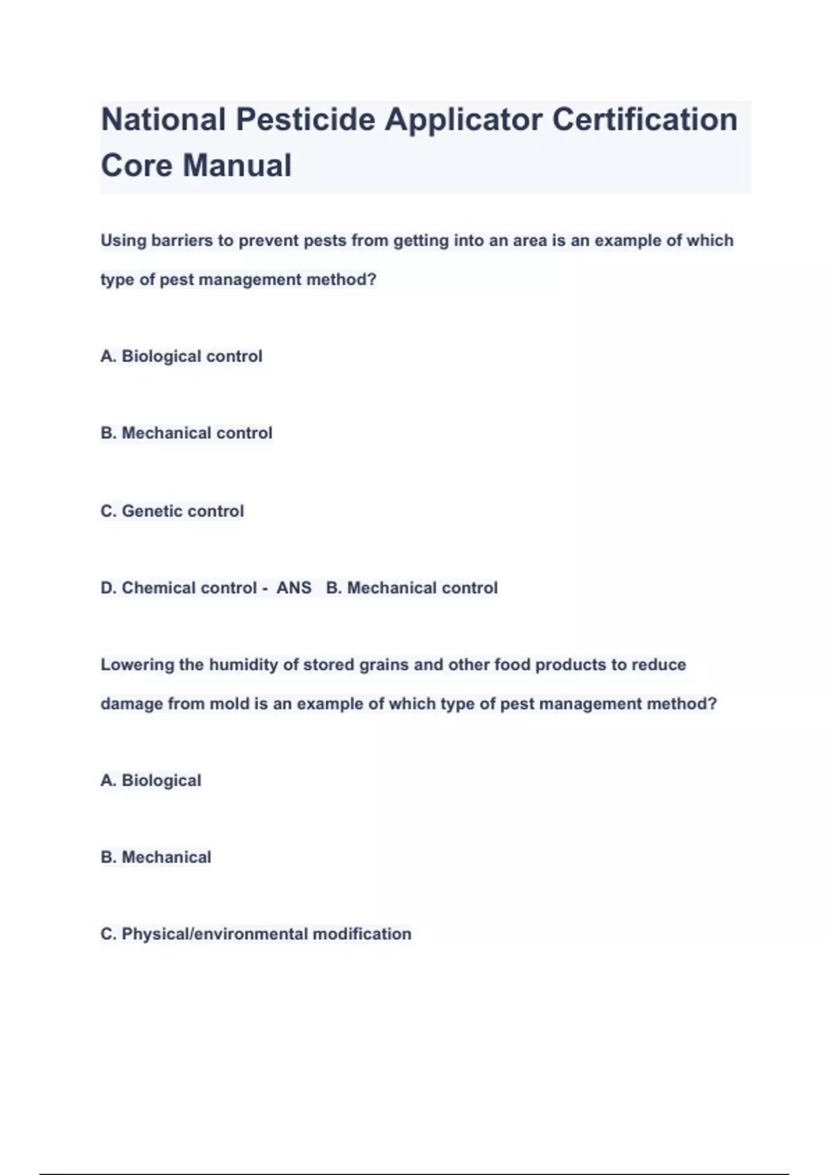 National Pesticide Applicator Certification Core all BUNLED HERE