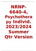 NRNP-6640-4,Psychotherapy Individ.2023/2024 Summer Qtr Version 2 Verified Q&A