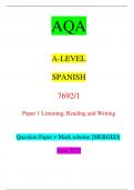 AQA A-LEVEL SPANISH 7692/1 Paper 1 Listening, Reading and Writing Question Paper + Mark scheme [MERGED] June 2022