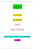 AQA A-LEVEL SPANISH 7692/2 Paper 2 Writing Question Paper + Mark scheme [MERGED] June 2022