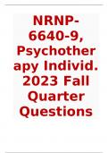 NRNP-6640-9,Psychotherapy Individ. 2023 Fall Quarter Questions and Answers