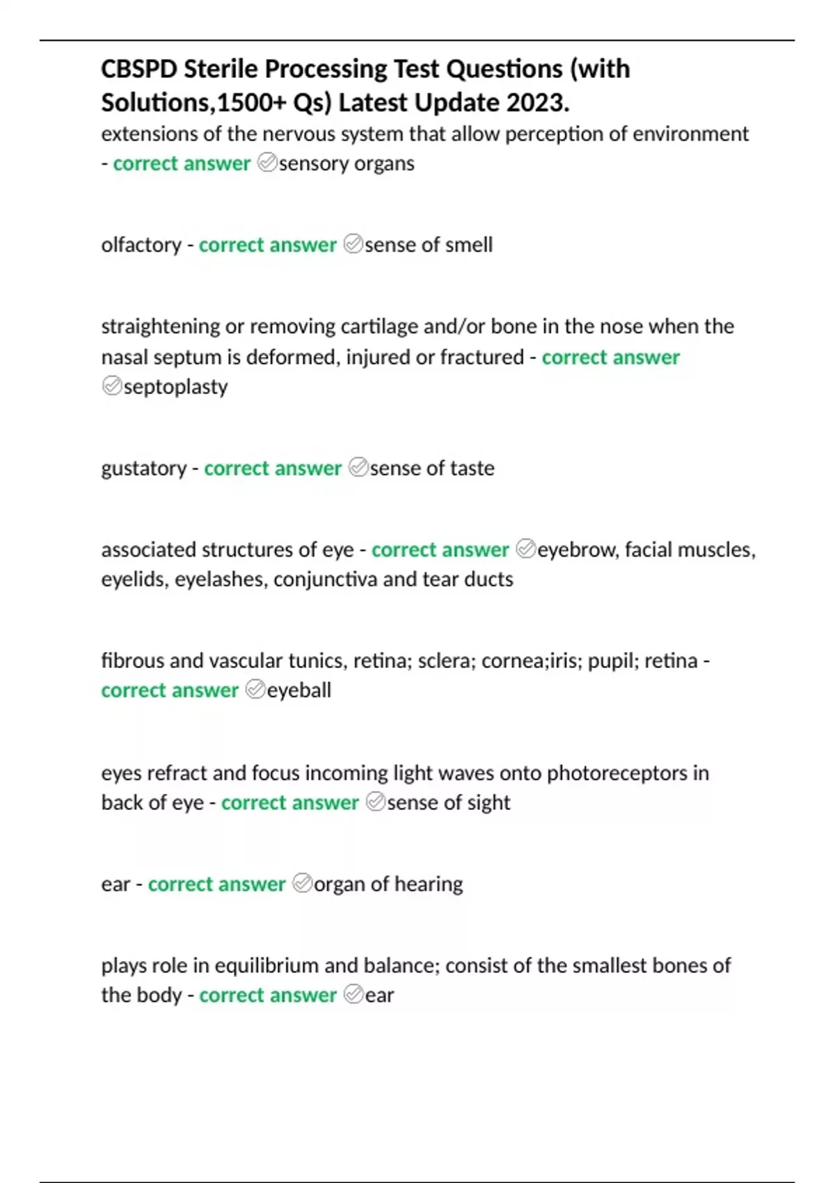 CBSPD Sterile Processing Test Questions (with Solutions,1500+ Qs