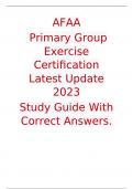 AFAA  Primary Group Exercise Certification Latest Update 2023  Study Guide With Correct Answers.