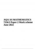 AQA AS Level MATHEMATICS 7356/2 Paper 2 Mark scheme June 2022