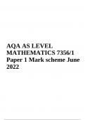 AQA AS LEVEL MATHEMATICS 7356/1 Paper 1 Mark scheme June 2022 