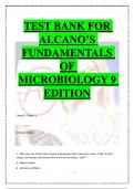 TEST BANK FOR ALCANO’S FUNDAMENTALS OF MICROBIOLOGY 9 EDITION 2023