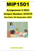 MIP1501 ASSIGNMENT 4 2023(816370) DETAILED SOLUTIONS WITH EXAMPLES DUE DATE 6 SEPTEMBER 2023