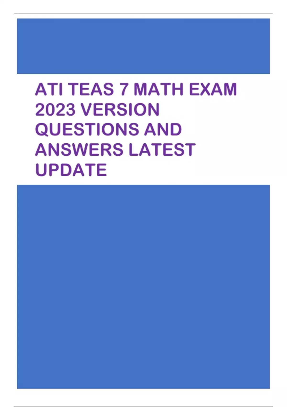 ATI TEAS 7 MATH EXAM 2023 VERSION QUESTIONS AND ANSWERS LATEST UPDATE ...