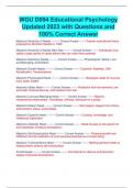 WGU D094 Educational Psychology Updated 2023 with Questions and  100&percnt; Correct Answer