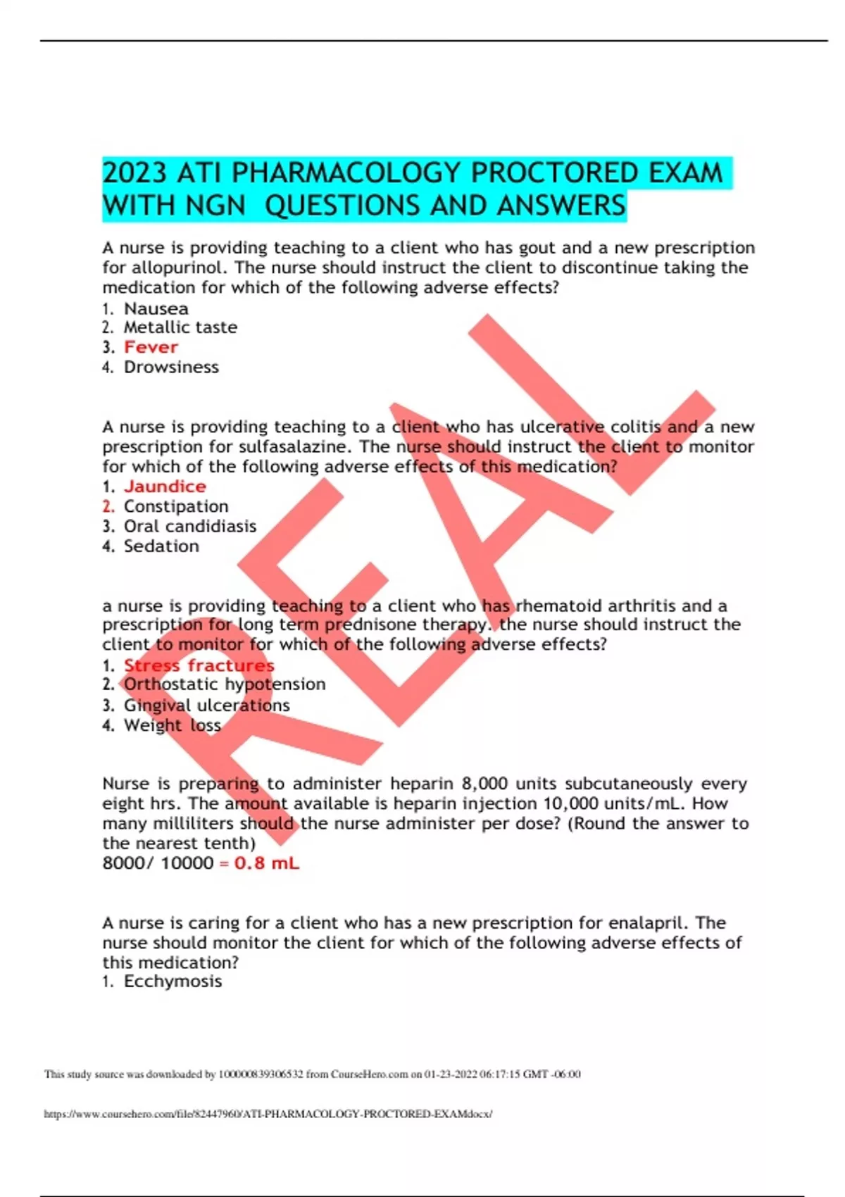 2023 ATI PHARMACOLOGY PROCTORED EXAM WITH NGN QUESTIONS AND ANSWERS ...