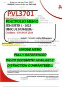 PVL3701 PORTFOLIO MEMO - MAY/JUNE 2023 - SEMESTER 1 - UNISA (DETAILED MEMO - DISTINCTION GUARANTEED)