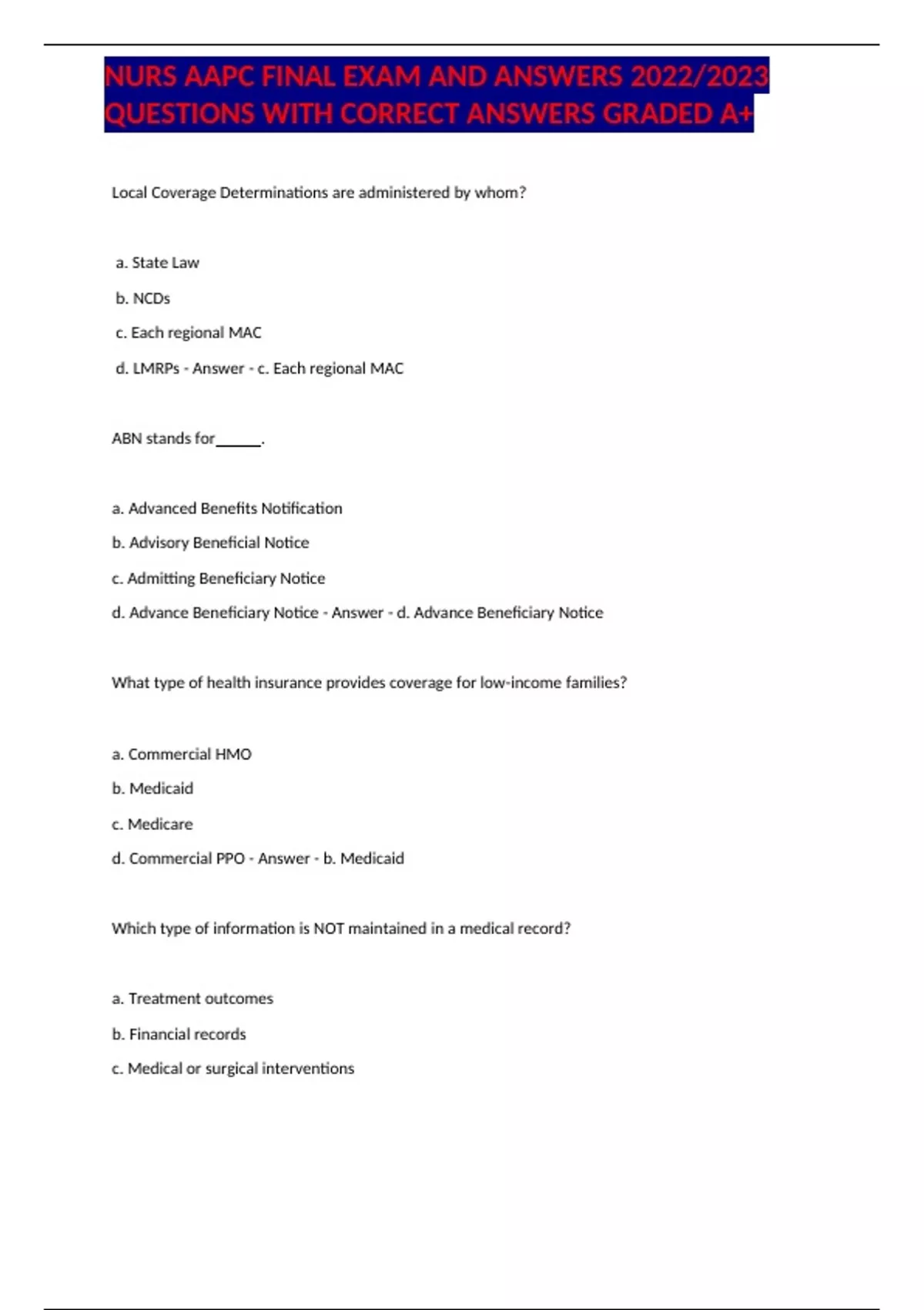 NURS AAPC FINAL EXAM AND ANSWERS 2022/2023 QUESTIONS WITH CORRECT ...