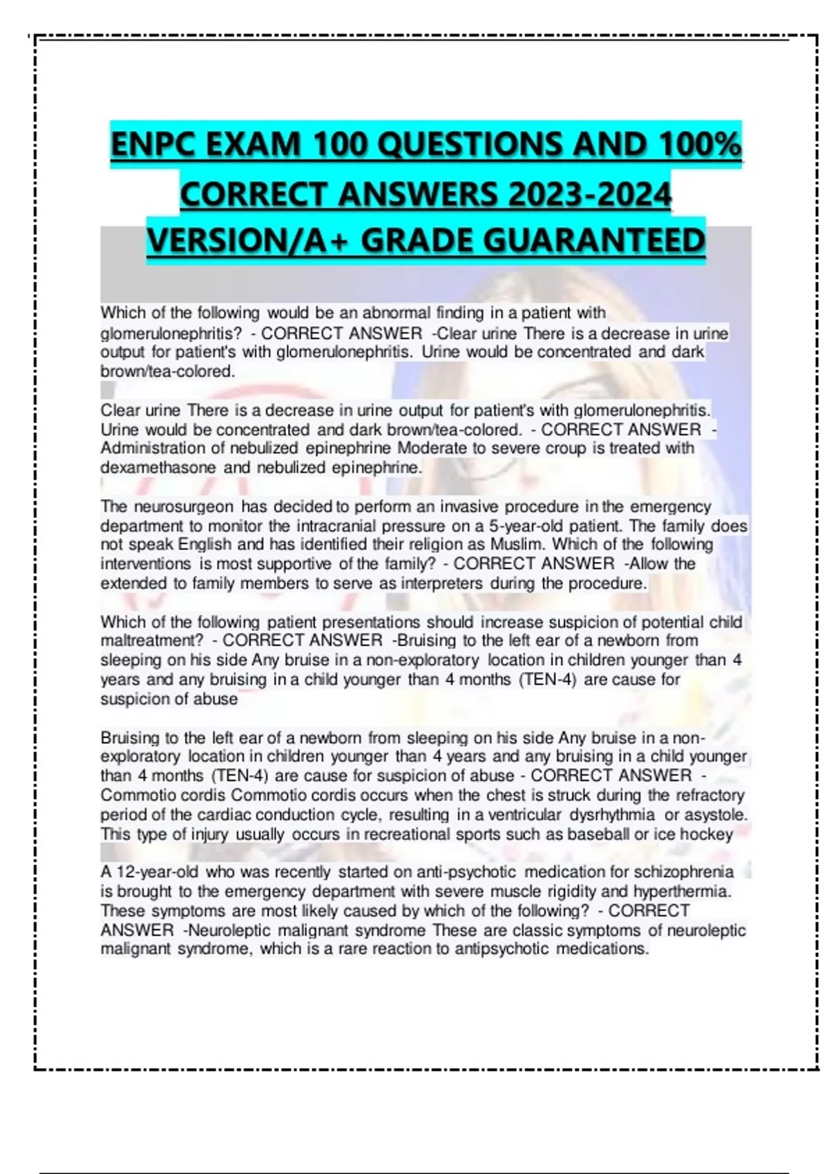 ENPC EXAM 100 QUESTIONS AND 100 CORRECT ANSWERS 20232024 VERSION/A+