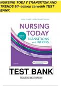 TEST BANK FOR NURSING TODAY TRANSITION AND TRENDS 9th and 10th EDITION by ZERWEKH All chapters