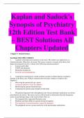 Kaplan and Sadock's Synopsis of Psychiatry 12th Edition Test Bank – BEST Solutions All Chapters Updated