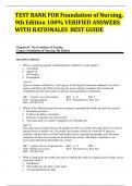 TEST BANK FOR Foundation of Nursing&comma; 9th Edition 100&percnt; VERIFIED ANSWERS WITH RATIONALES  BEST GUIDE