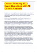 Critical Thinking 2023 Exam Questions with All Correct Answers  