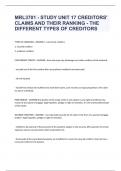 MRL3701 - STUDY UNIT 17 CREDITORS' CLAIMS AND THEIR RANKING - THE DIFFERENT TYPES OF CREDITORS