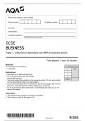 AQA GCSE BUSINESS PAPER 1- Influences Of Operation And HRM Business Activity- 8132-1 JUNE 2022