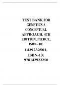 TEST BANK FOR GENETICS A CONCEPTUAL APPROACH, 4TH EDITION, PIERCE, ISBN- 10: 1429232501, ISBN-13: 978142923250